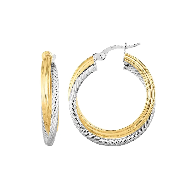 Sparkly Dangle Drop Earrings-14K Two-tone Gold Polished & Twist Hoop Earring