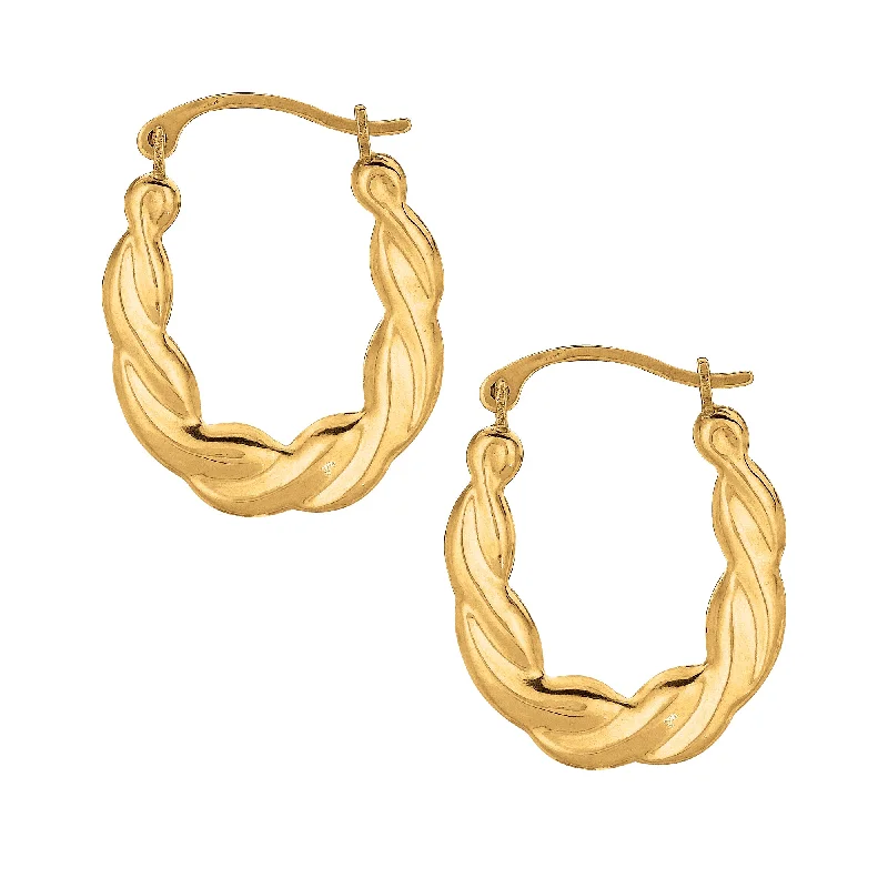 Gold and Diamond Earrings for Women-10K Gold Puffy Scalloped Oval Hoop Earring