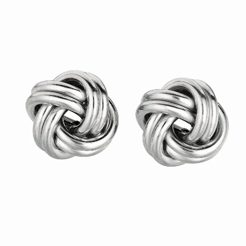 Silver Drop Earrings-Silver Double Row Polished Love Knot Earring