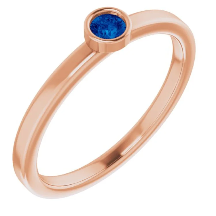 Stackable Rings For Women-14K Rose 3 mm Lab-Grown Blue Sapphire Ring