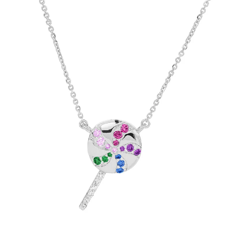 Wedding Necklaces-14kt White Gold Rainbow Lollipop Necklace