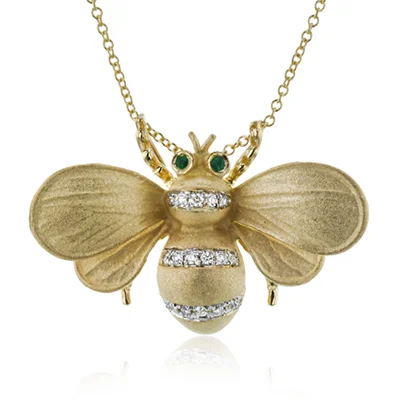 Diamond Necklaces-Gemstone Bee Pendant Necklace in 18k Gold with Diamonds DP271