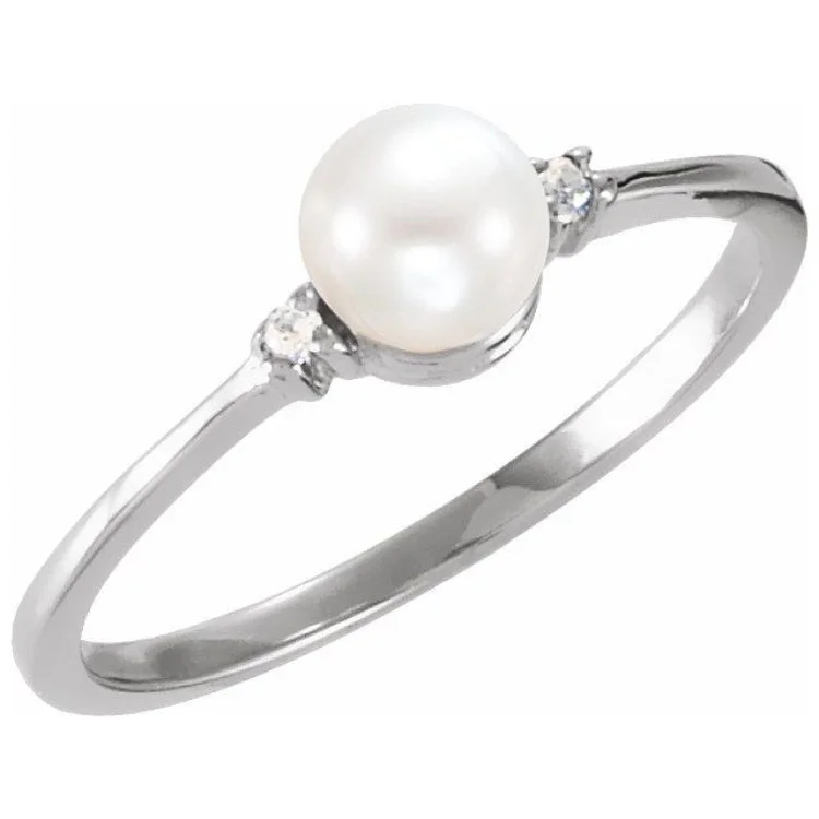 Antique Style Rings-14K White Cultured White Freshwater Pearl & .025 CTW Natural Diamond Ring