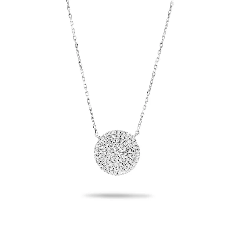 Gold Cross Necklaces-14k White Gold Cluster Diamond Disc Necklace