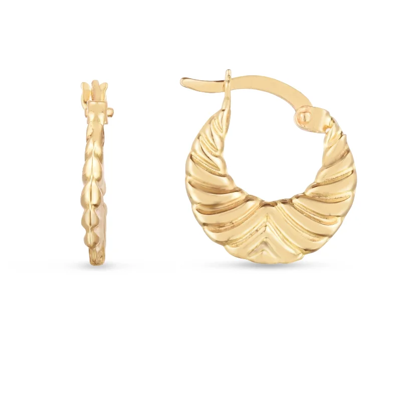 Elegant Drop Earrings for Women-14K Gold Graduated Grooved Hoops