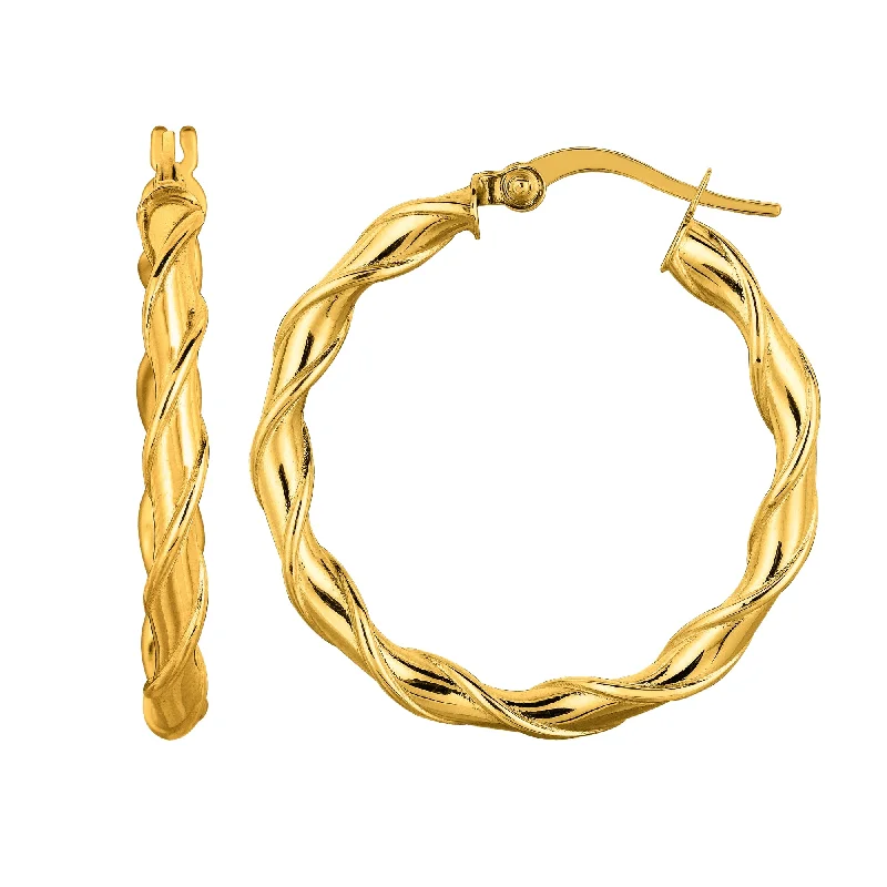 Elegant Gold Earrings-14K Gold 25mm Twist Hoop Earring