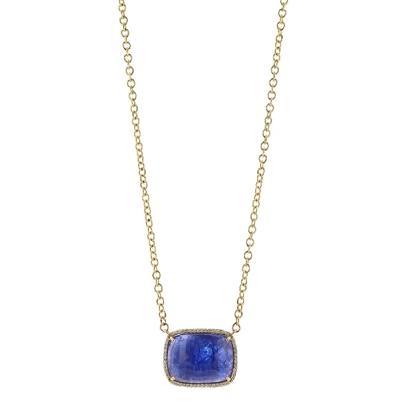 Geometric Silver Necklaces-14k Rose Cut Tanzanite and Diamond Necklace  SNG00029