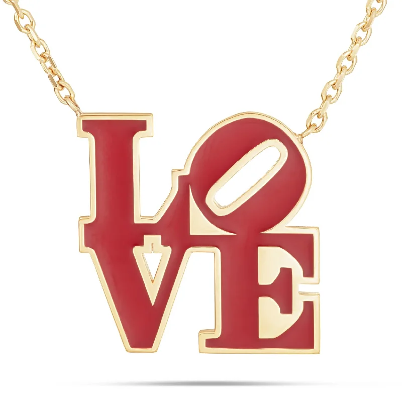 Elegant Diamond Necklaces-14K Yellow Gold Philadelphia LOVE Red Enamel Necklace