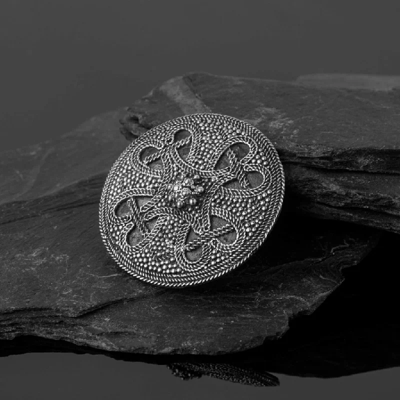 Brooch With Zodiac Symbols-Premium Birka Brooch, Silver