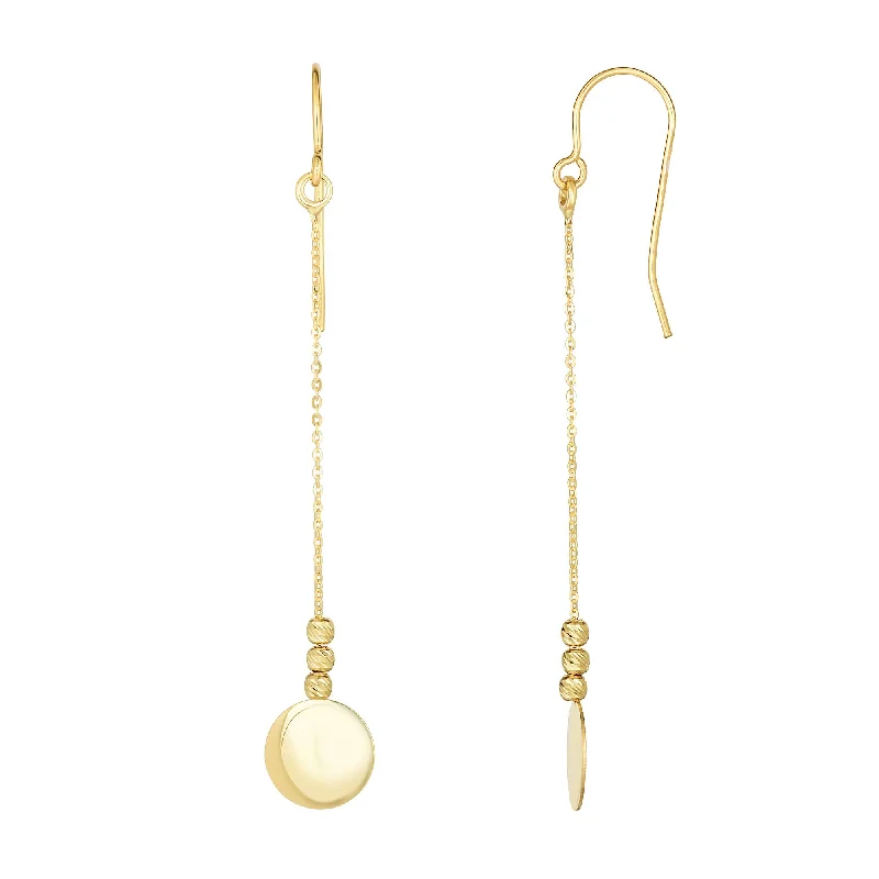 Sparkling Dangle Earrings-10K Gold Polished Circle Disc & Bead Drop Earring