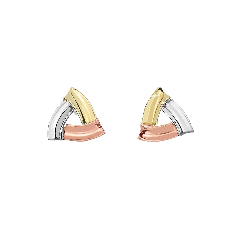 Personalized Gold Earrings-14K Tri-color Gold Triangle Stud Earring