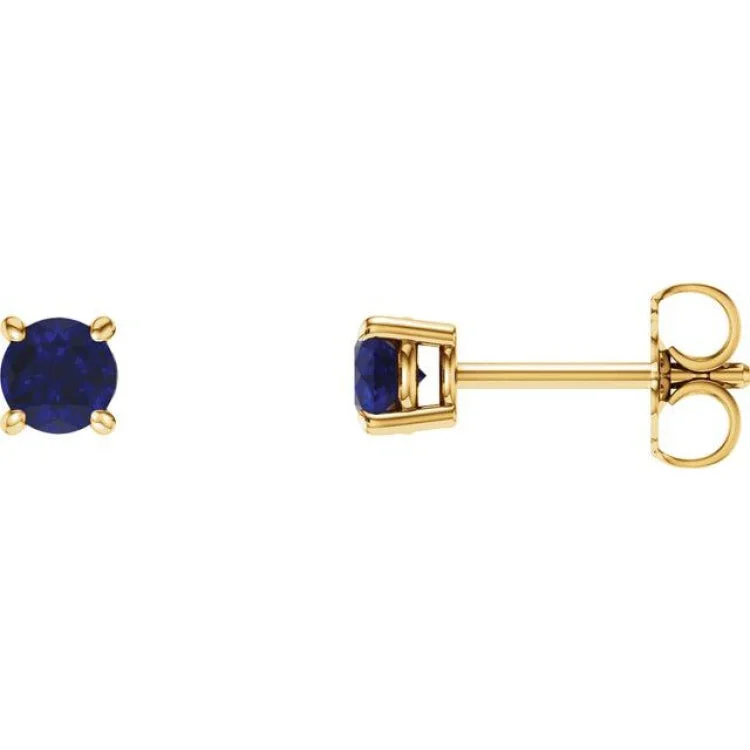 Luxury Gold Drop Earrings-14K Yellow 5 mm Natural Blue Sapphire Stud Earrings