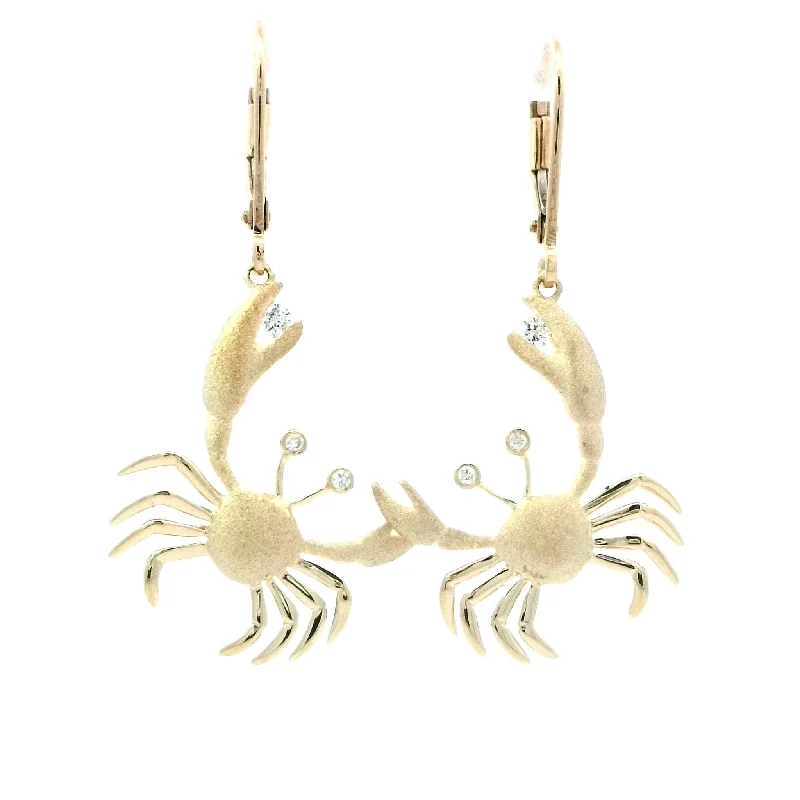 Red Gemstone Earrings-Crab Earrings in Yellow Gold