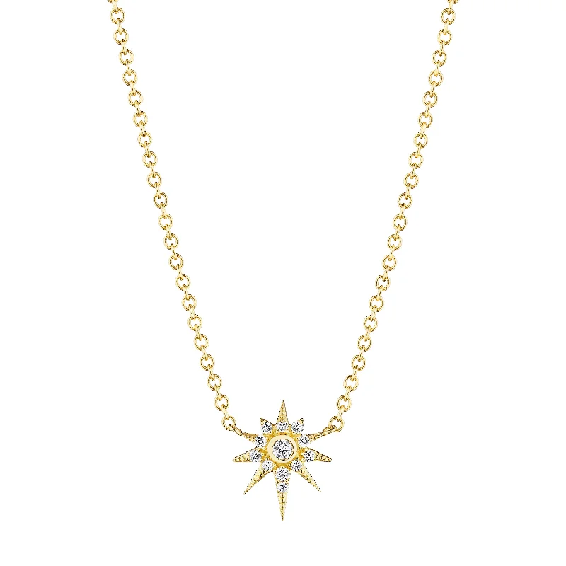 Colorful Gemstone Necklaces-0.06ct Diamond Petite Starburst Necklace in 18K Yellow Gold, 18inch