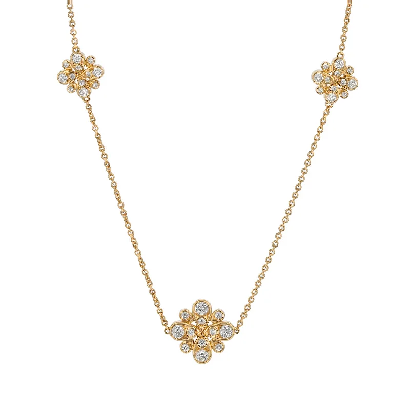 Elegant Bar Necklaces-Scallop Jubilee Diamond Station Necklace in 18K Yellow Gold, 19in