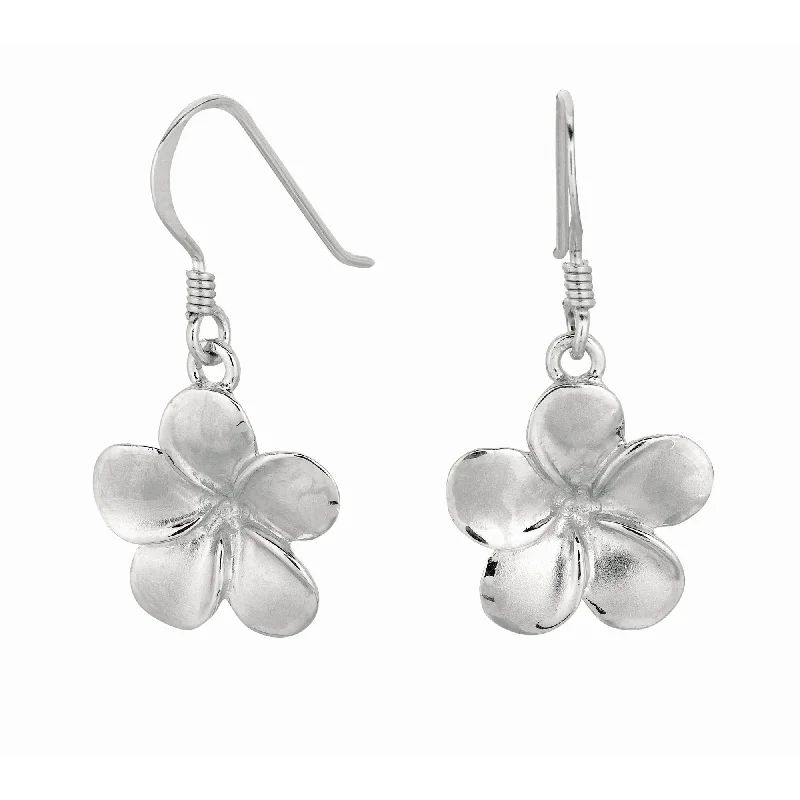 Colorful Stud Earrings-Silver Polished Flower Dangle Earrings