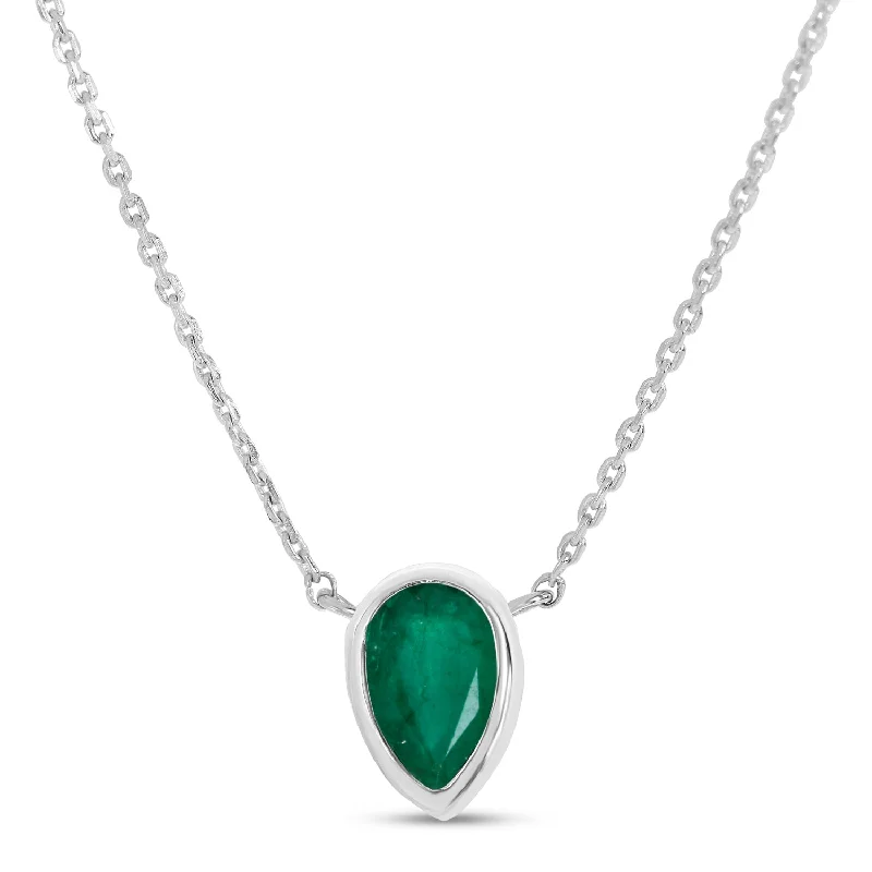 Heart-shaped Necklaces-14K White Gold Pear Emerald Birthstone Necklace P4334W-18-MAY