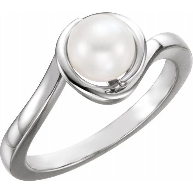 Fashionable Engagement Rings-14K White Cultured White Freshwater Pearl Ring