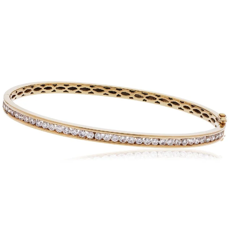 Bangles With Ruby-DIAMOND CHANNEL HALF SETTING BANGLE IN 18K ROSE GOLD