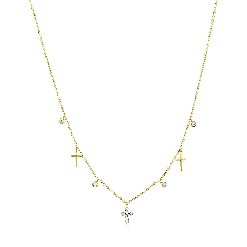 Gemstone Necklaces-Multi Cross & Diamond Bezel Dangle Necklace