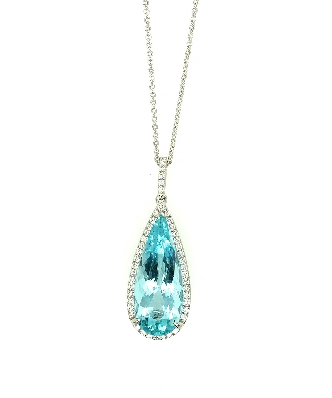 Cute Necklaces-Pear Shaped Aquamarine Necklace with Diamonds 65-JSA