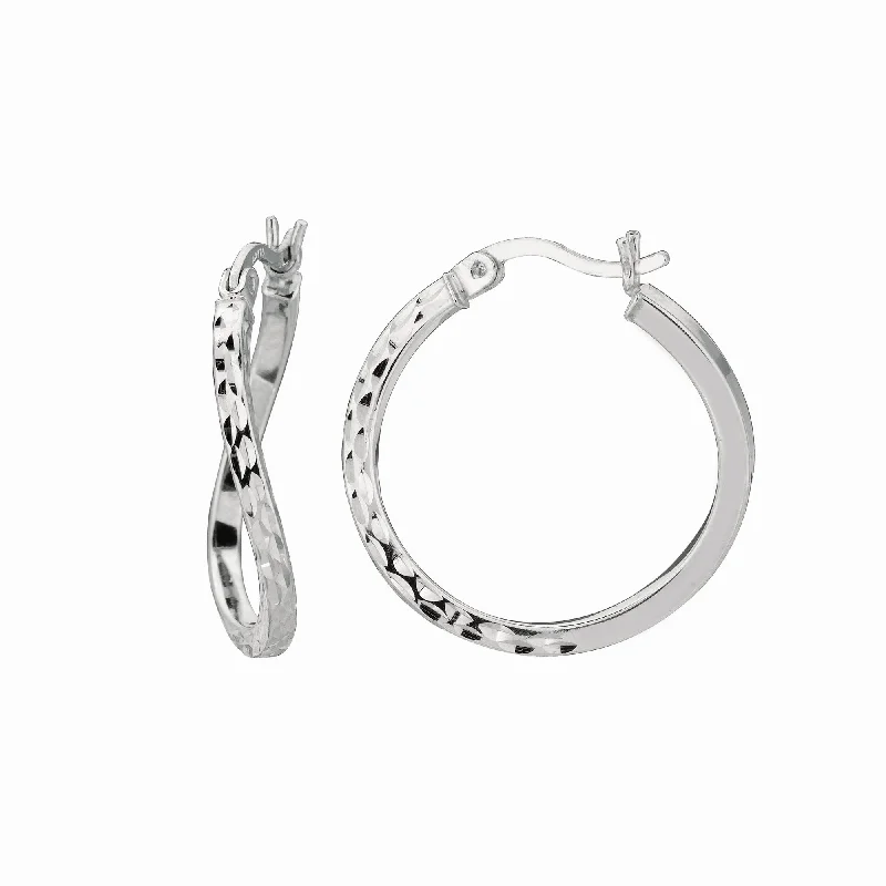 Rhinestone Stud Earrings-Silver 20mm Diamond Cut Twist Hoop Earring