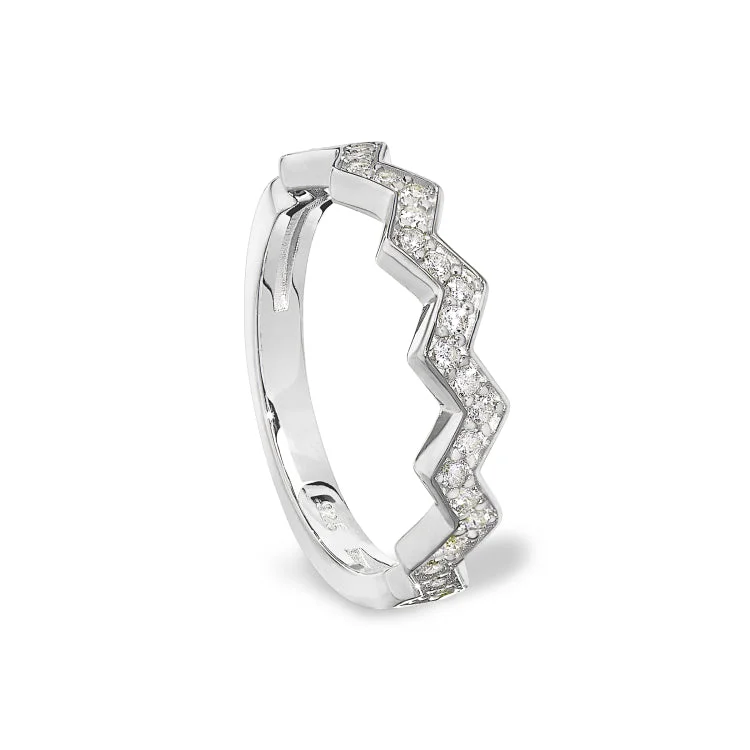 Wedding Rings With Colored Stones-Platinum Finish Sterling Silver Micropave Ups and Downs Ring with Simulated Diamonds