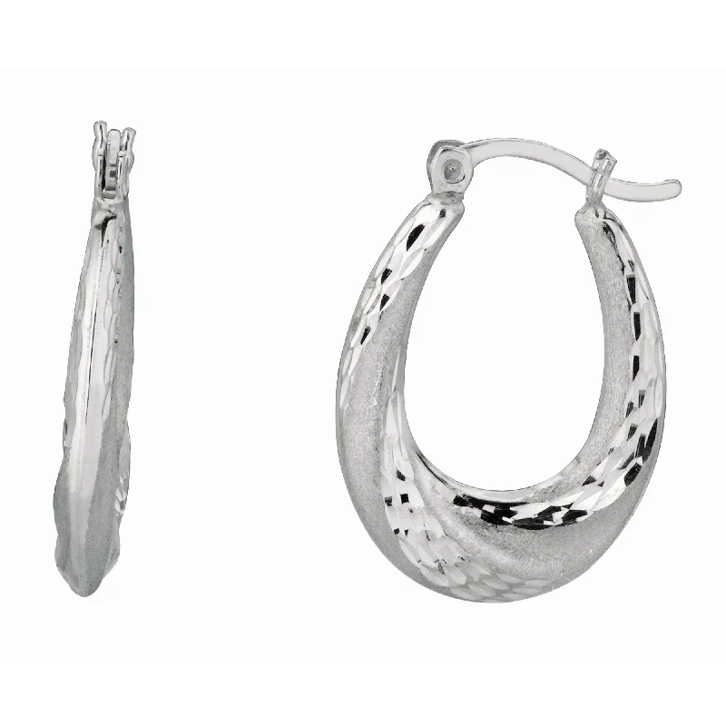 Small Drop Earrings-Silver Diamond Cut & Polished Twist Puffed Hoop Earring