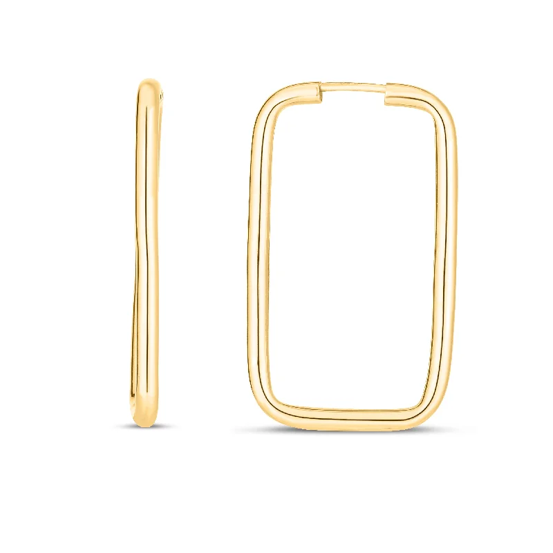 Classic Silver Earrings-14K Endless Rectangle Hoops