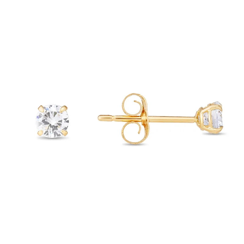 Cute Drop Earrings for Teens-14K Gold 3mm Round CZ Stud Earring