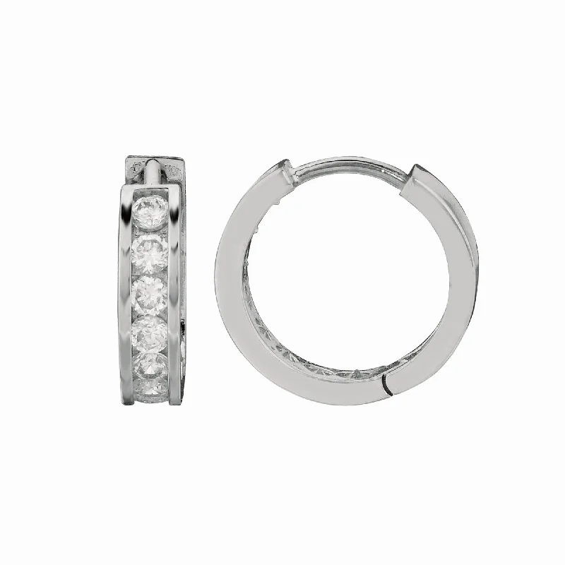 Statement Drop Earrings-Silver Channel Set 3x15mm CZ Hoop Earrings