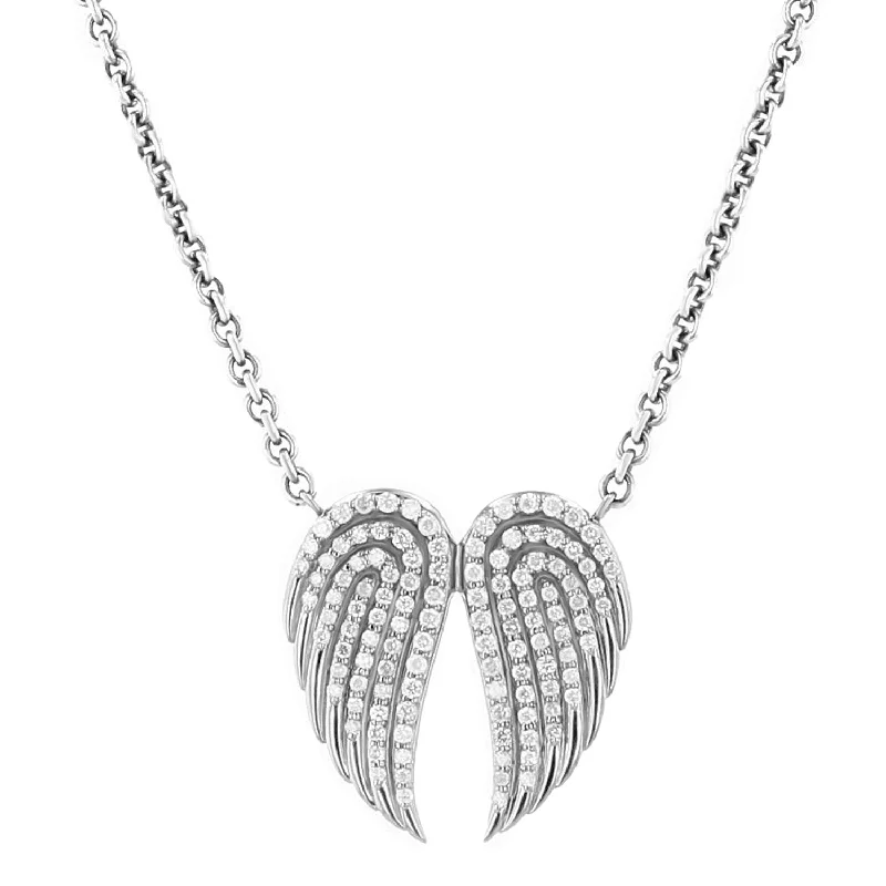 Bar Necklaces-Diamond Double Angel Wing Pendant on Cable Chain Necklace - 17-18"  N0003504