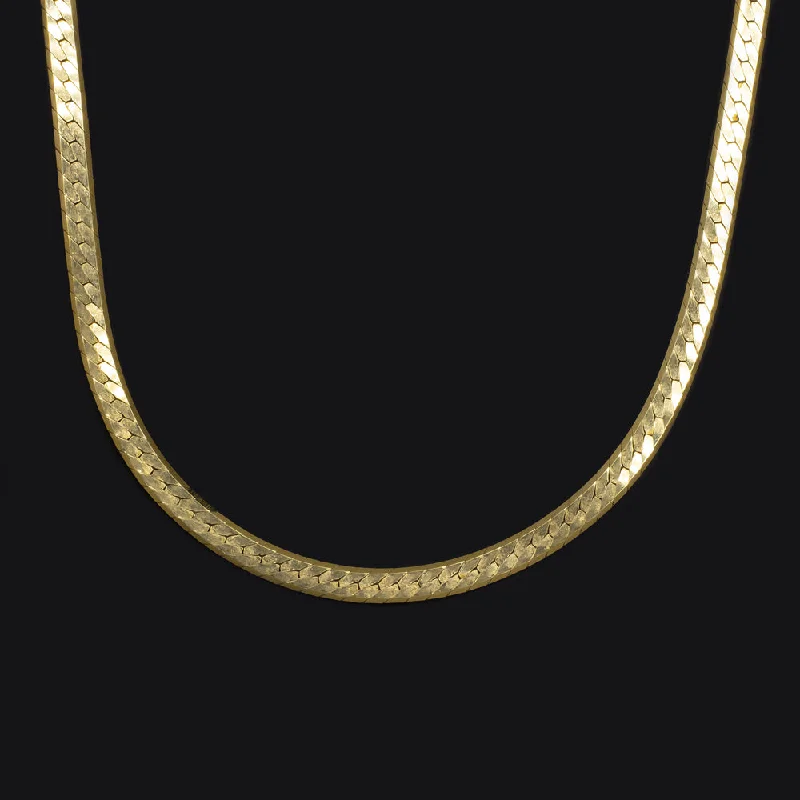 Luxury Silver Necklaces-SOLID 14K YELLOW GOLD FLAT SNAKE CHAIN 16 INCH 3mm HERRINGBONE OMEGA NECKLACE