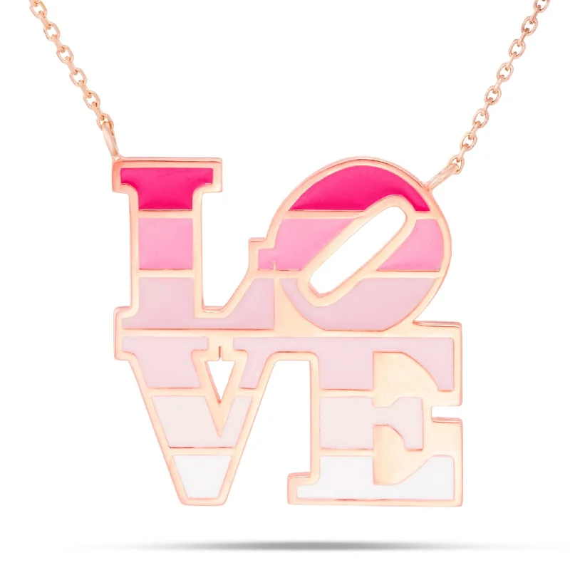 Clear Crystal Necklaces-14K Rose Gold Philadelphia LOVE Pink Gradient Enamel Necklace