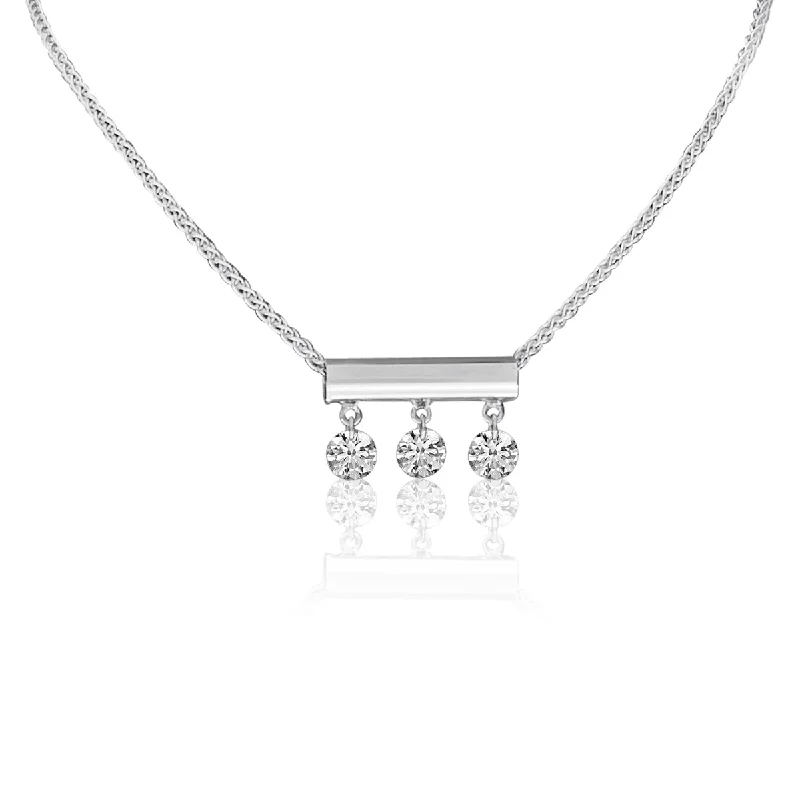 Elegant Gold Necklaces-BAR WITH 3 PIERCED DIAMONDS NECKLACE P9963W-18