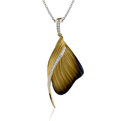 Heart Charm Necklaces-Fallen Leaves Pendant Necklace in 18k Gold with Diamonds DP171