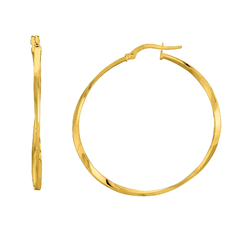 Unique Pearl Hoop Earrings-14K Yellow Gold Twisted Hoop Earring