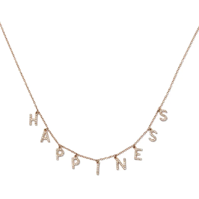 Moonstone Necklaces-18K Rose Gold Dangling "Happiness" Charm Necklace