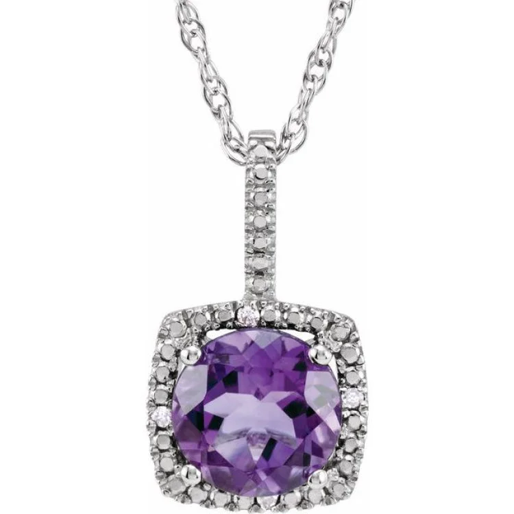 Simple Gold Pendant Necklaces-Sterling Silver Natural Amethyst & .015 CTW Natural Diamond 18" Necklace