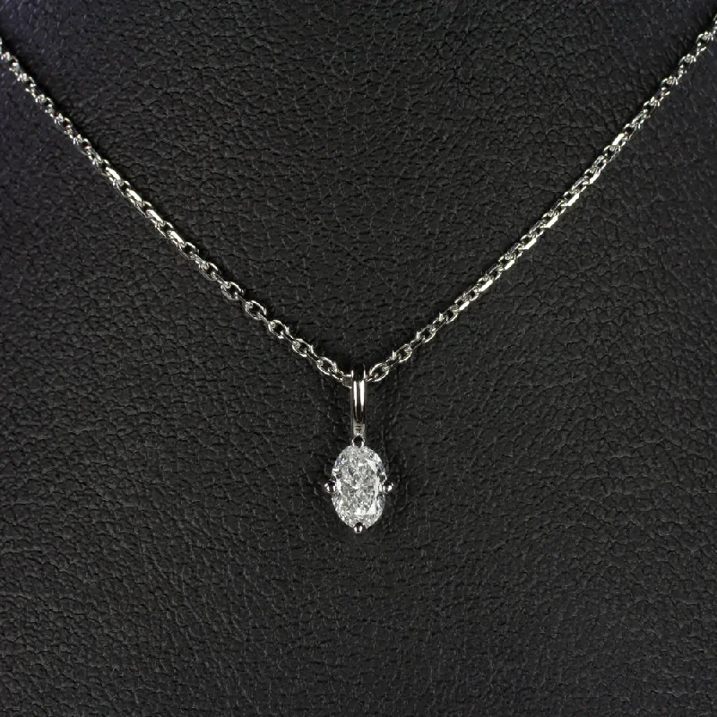 Crystal Pendant Necklaces-OVAL SHAPE CUT NATURAL DIAMOND NECKLACE MINIMALIST CHARM PENDANT 14k WHITE GOLD