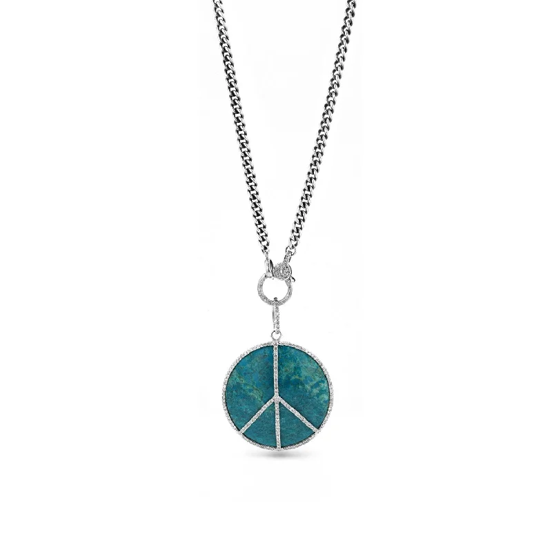 Fancy Necklaces-Chrysocolla Peace Pendant on Curb Chain Necklace - 38"  N0003067