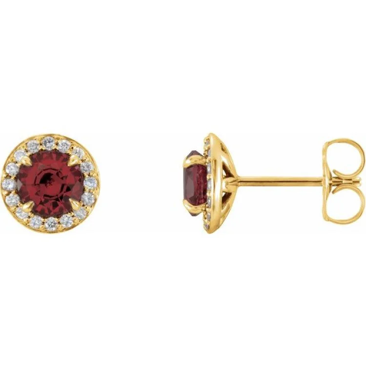 Sterling Silver Earrings-14K Yellow 3.5 mm Natural Mozambique Garnet & 1/8 CTW Natural Diamond Earrings