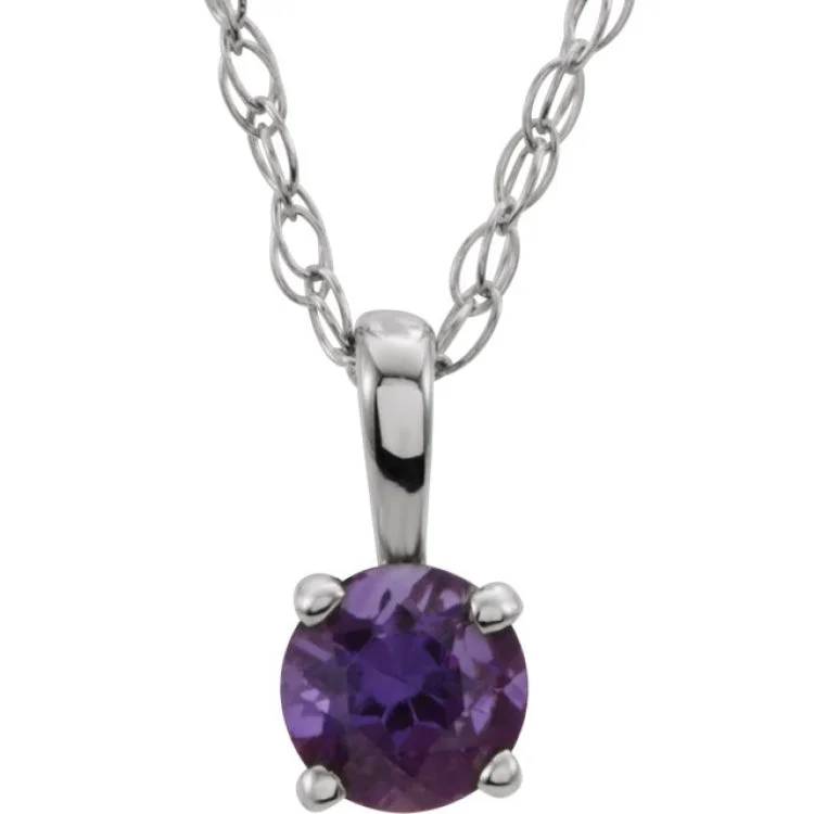 Gold Link Necklaces-14K White 3 mm Imitation Amethyst Youth Solitaire 14" Necklace