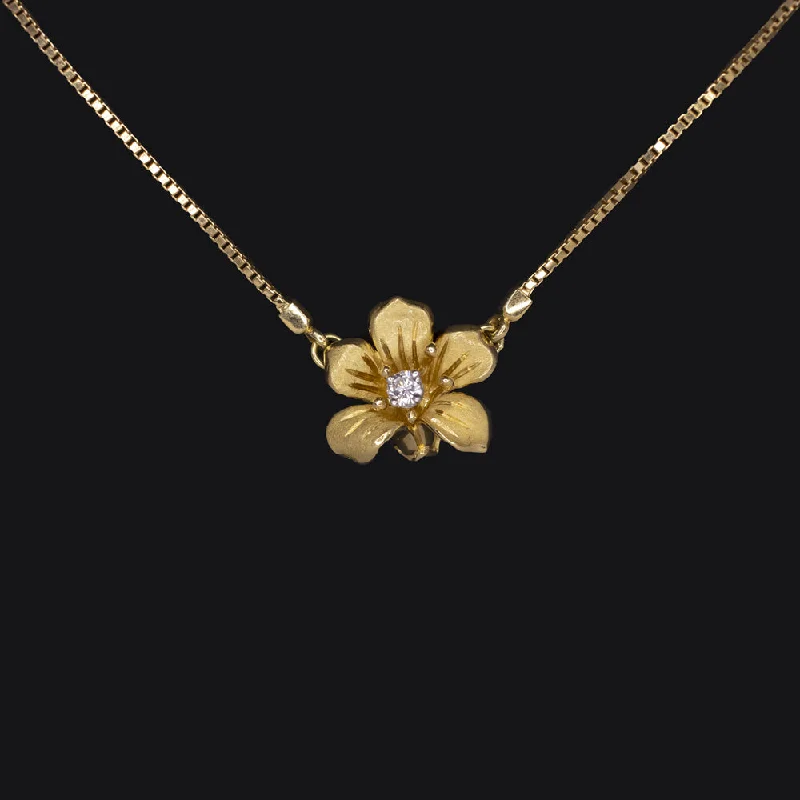 Handmade Necklaces-DIAMOND FLOWER PENDANT NECKLACE 18k YELLOW GOLD F VS2 NATURAL BLOSSOM DESIGNER