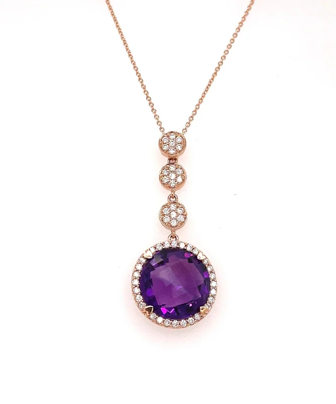 Vintage Pendant Necklaces-Amethyst Three Circle Drop Necklace with Diamonds 315-JSA