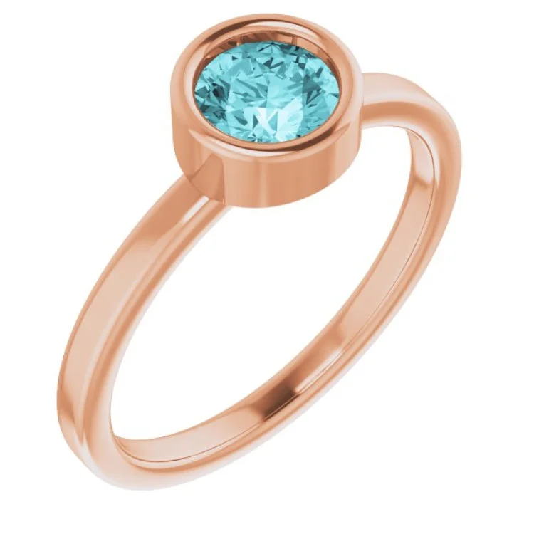 Stackable Rings For Women-14K Rose 5.5 mm Natural Blue Zircon Ring