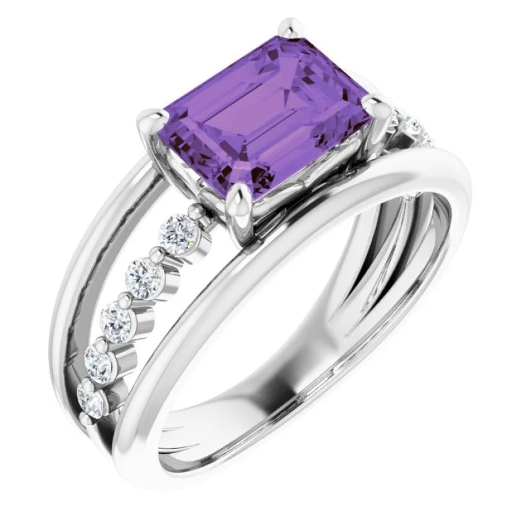 Wedding Rings With Gold Detailing-Platinum Natural Amethyst & 1/5 CTW Natural Diamond Ring