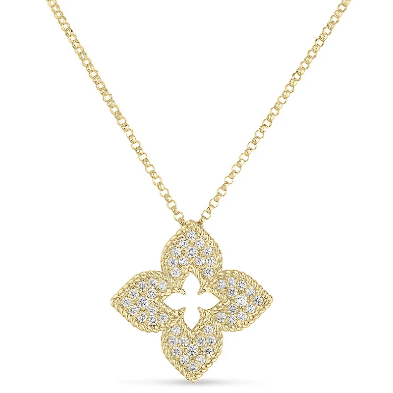 Gold Leaf Necklaces-Venetian Princess 0.30ct Round Diamond Necklace in 18K Yellow Gold