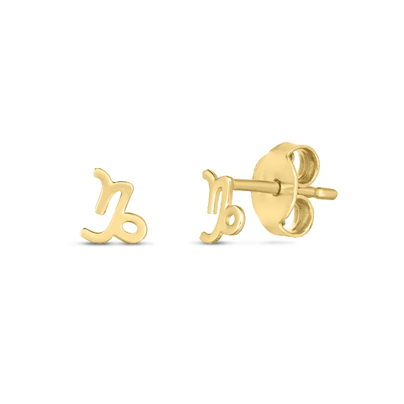 Multi-colored Stud Earrings-14K Gold Capricorn Studs