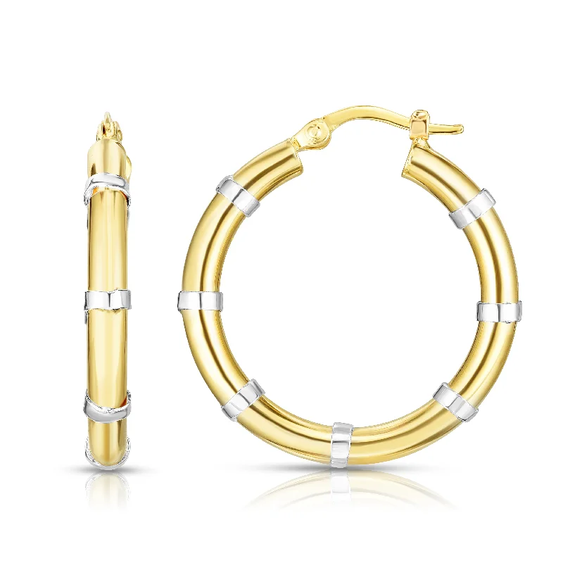 Bold Hoop Drop Earrings-14K Gold Diamond Cut Station Hoop Earring